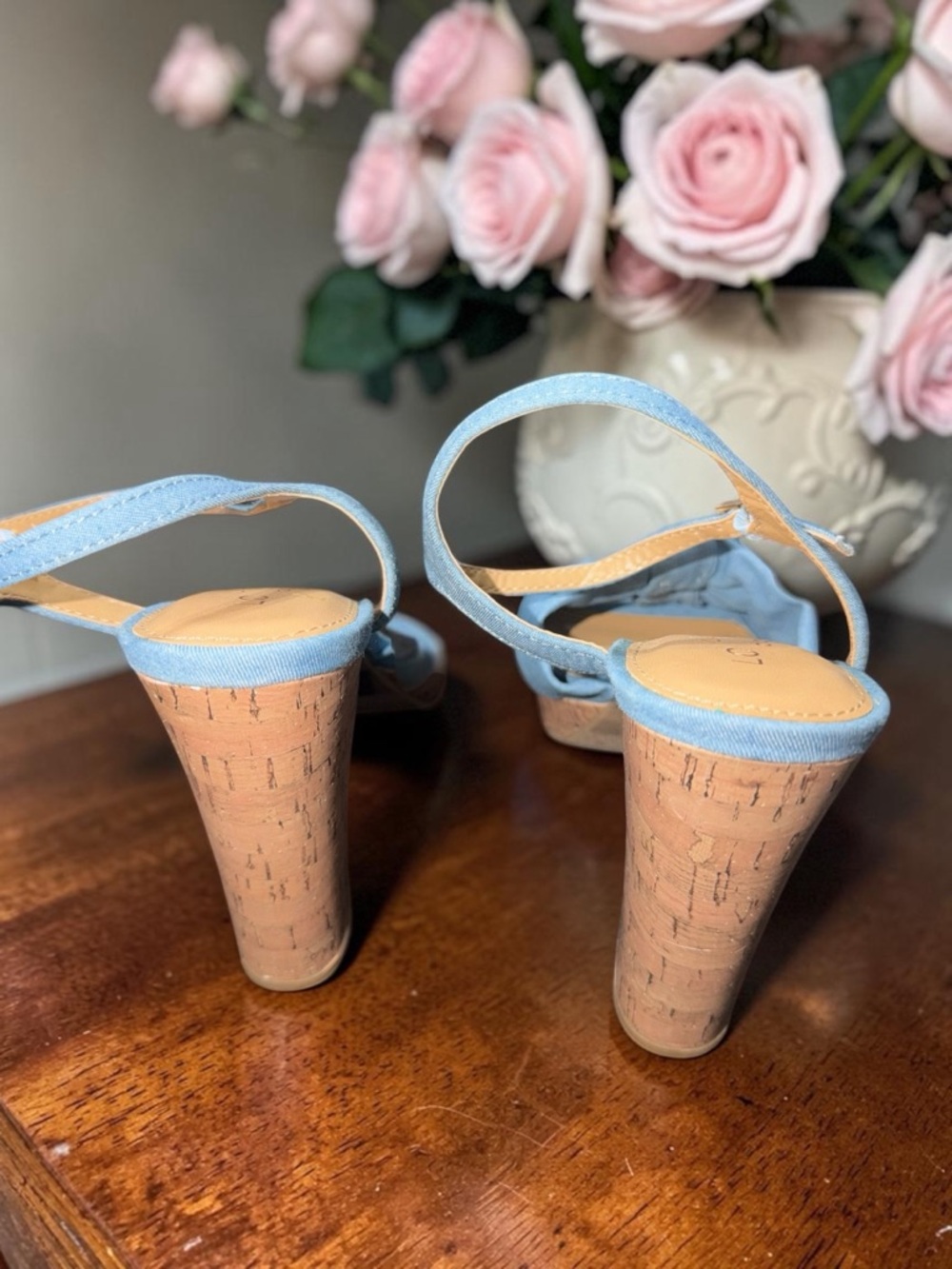 LAUREN CONRAD Blue Bow Cork Heels Size 8 - Picture 7 of 7